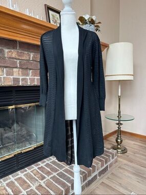 Neiman Marcus Sheer Black Open-Front Longline Cardigan Size S